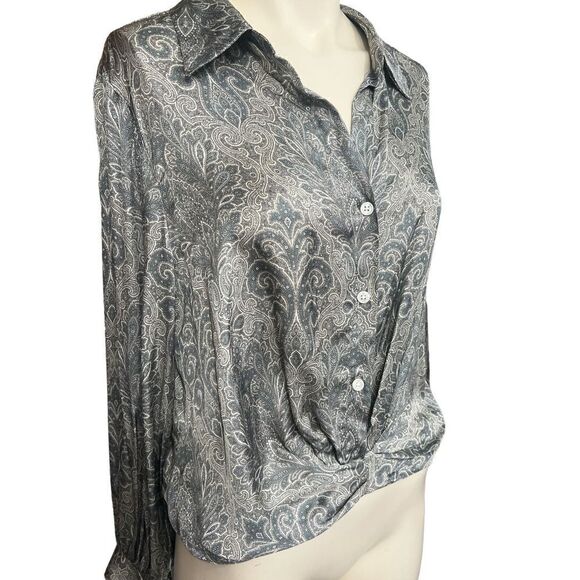 Drew Blouse Medium Paisley Viscose Buttondown Tie Front M - Picture 2 of 5